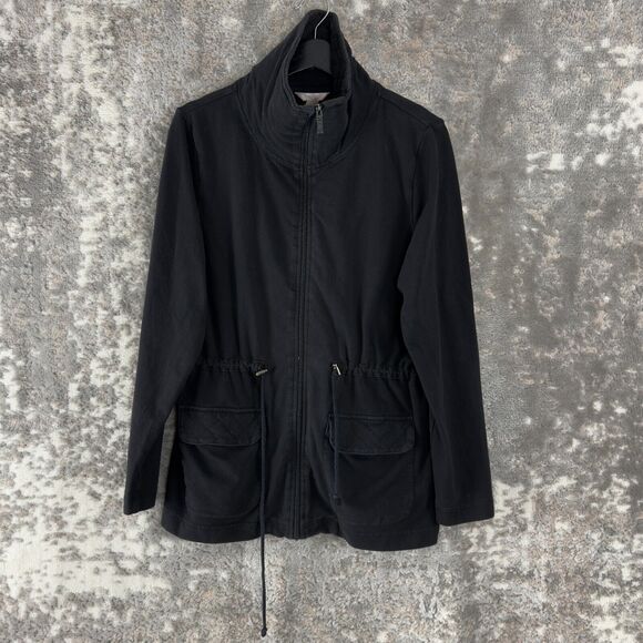 White Stag Size L 12/14 Mock Neck Drawstring Full Zip Sweater Black Outdoor - Picture 1 of 9